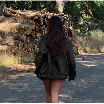 Women's leather jacket with a casual oversized cut NOVAE