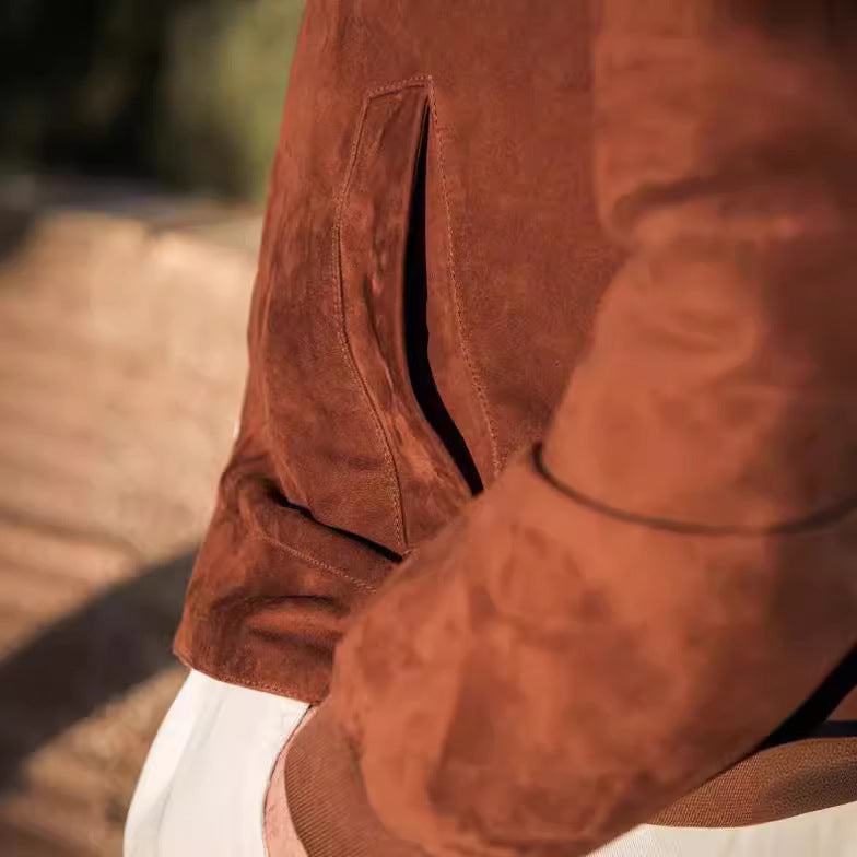 Men's high-quality suede jacket with a peaked collar NOVAE