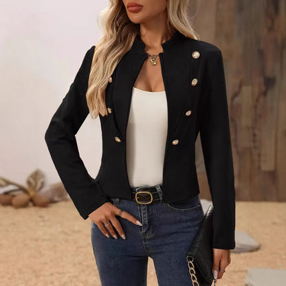 Women's Short Blazer Jacket with Elegant Button Placket and Stand-Up Collar NOVAE