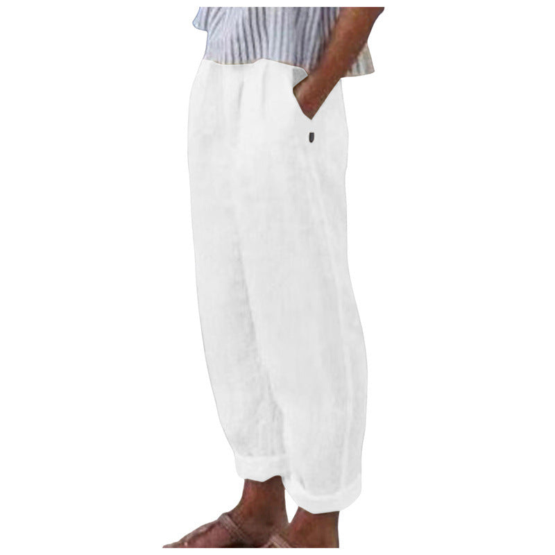 Women's Comfortable Linen Trousers with a Loose Fit and Side Pockets NOVAE