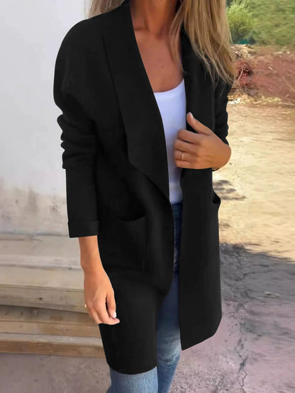 Women's elegant transitional jacket with practical lapel collar and deep pockets NOVAE