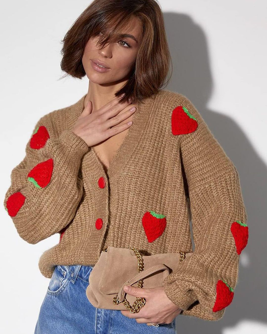 Women's cardigan with fruity appliqué design NOVAE