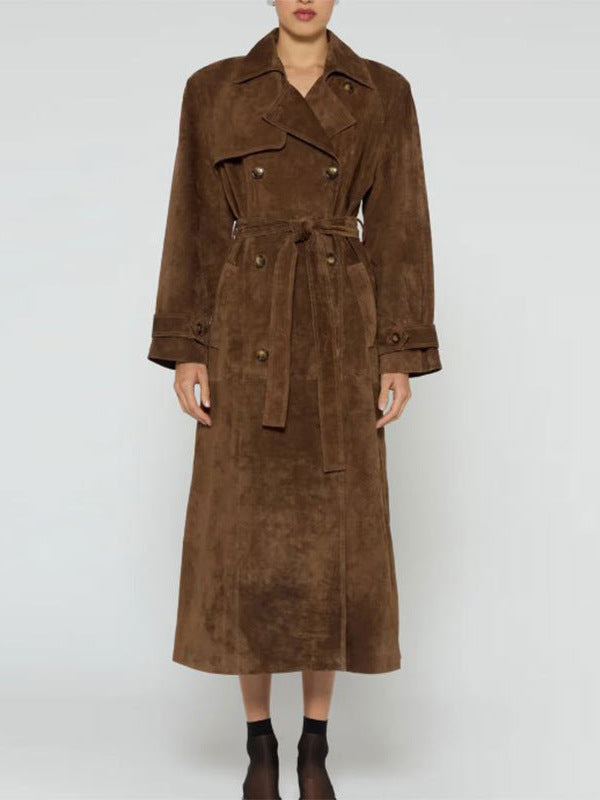 Women's Elegant Knee-Length Faux Suede Trench Coat NOVAE