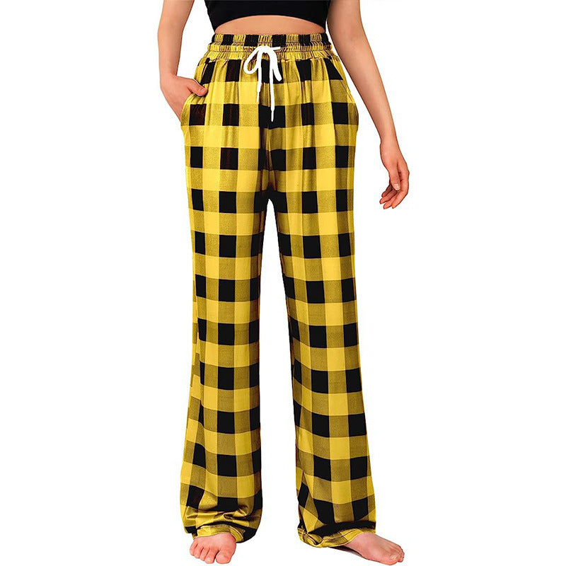 Women's Comfortable Checkered Trousers with Elastic Waistband and Side Pockets NOVAE