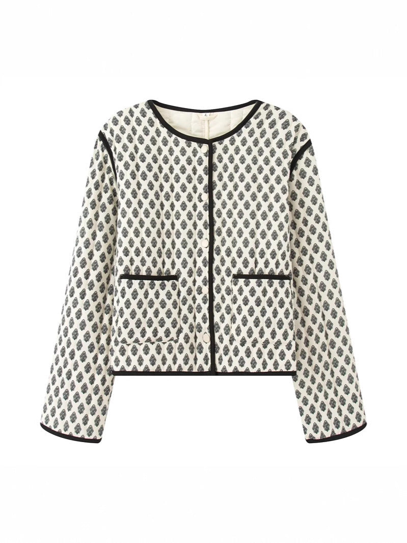 Women's quilted jacket with decorative pockets and modern print NOVAE