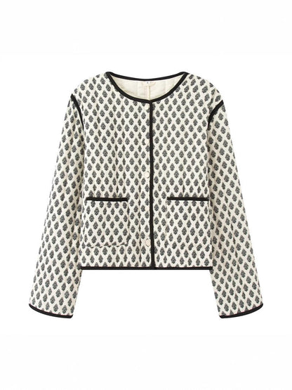 Women's quilted jacket with decorative pockets and modern print NOVAE