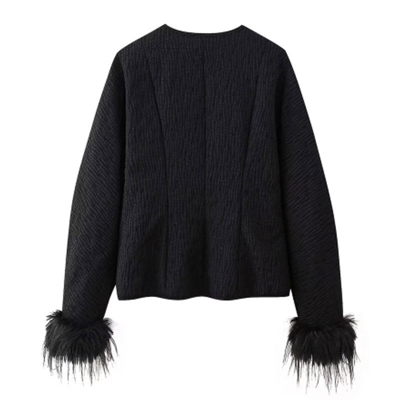 Women's elegant jacket with elaborate fur sleeves NOVAE