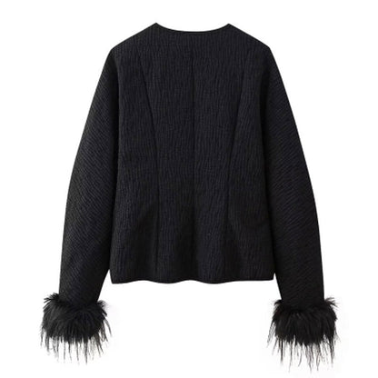 Women's elegant jacket with elaborate fur sleeves NOVAE