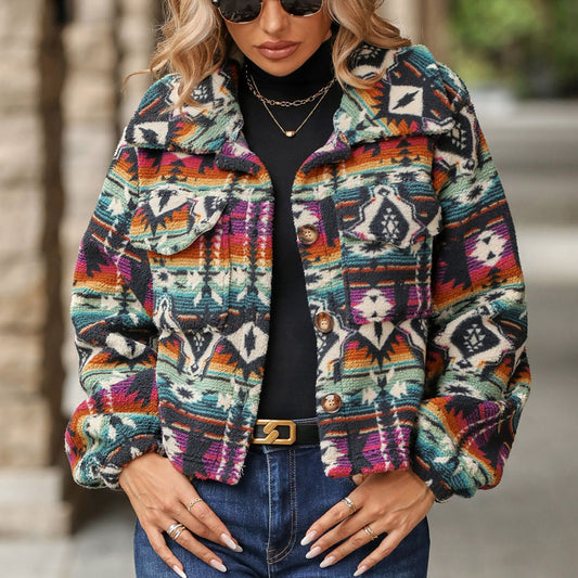 Women's Cozy Boho-Style Jacket with Colorful Pattern NOVAE