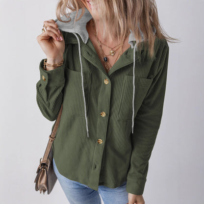 Women's Casual Long Jacket with Hood and Button Details NOVAE