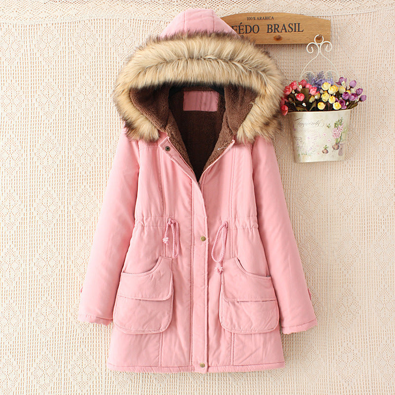 Women's lined parka jacket with detachable faux fur collar and practical pockets NOVAE