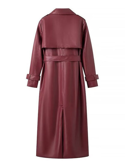 Women's faux leather trench coat with adjustable belt and chic collar NOVAE