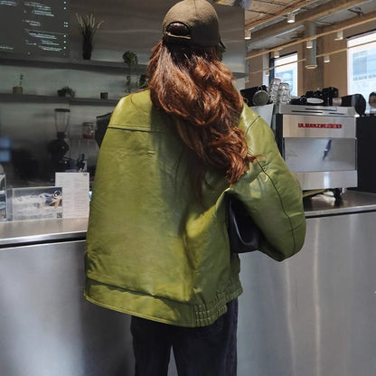 Women's faux leather jacket in a casual cropped style with practical pockets NOVAE