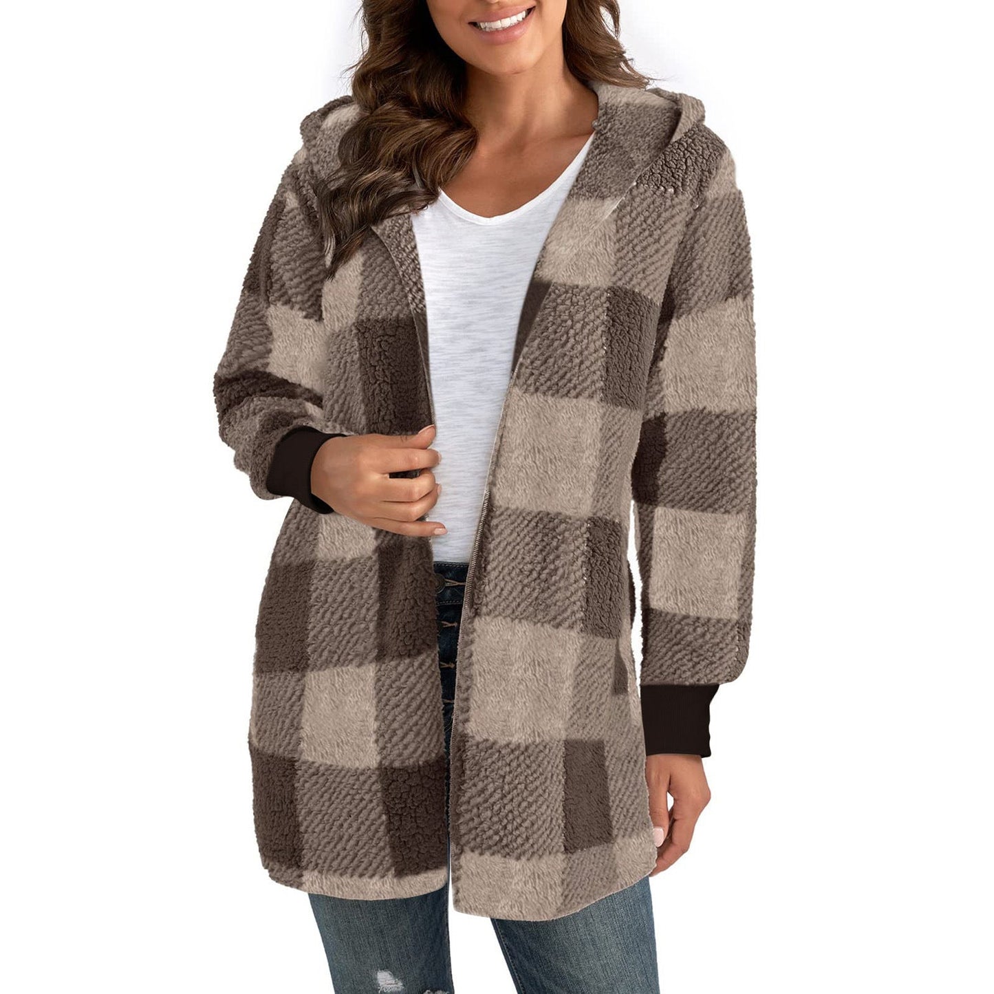 Women's cozy plaid jacket with soft material and relaxed fit NOVAE