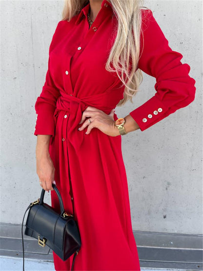 Women's long shirt blouse with tie belt and elegant material NOVAE