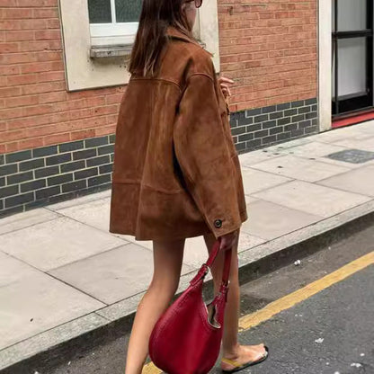 Women's Oversized Suede Jacket with Button Details NOVAE