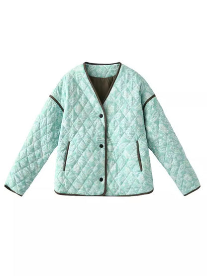 Women's quilted autumn jacket with a unique floral pattern and practical pockets NOVAE