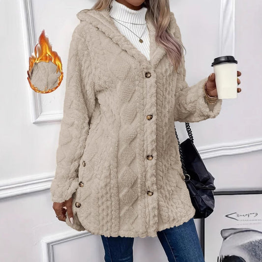 Women's cozy oversized coat with hood and button placket NOVAE