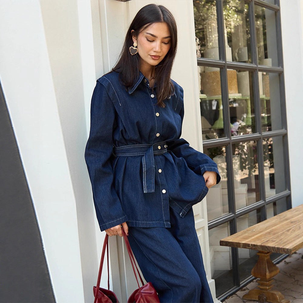 Women's wide-leg jeans set with belt NOVAE