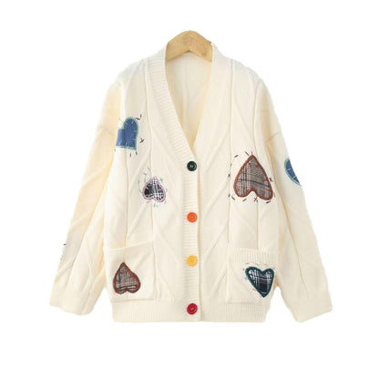 Women's cardigan with heart appliqués and button detailing NOVAE