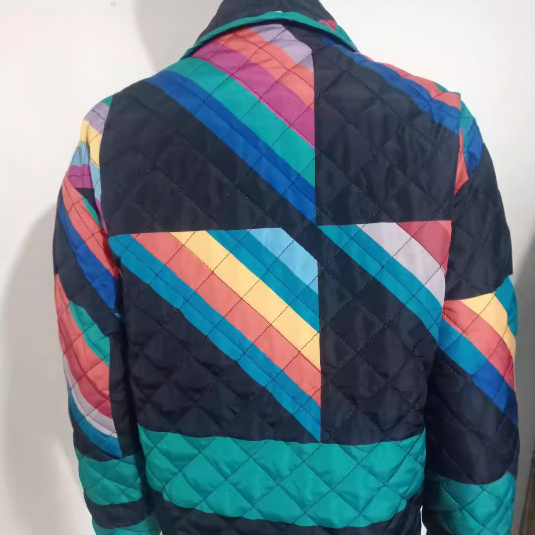 Women's quilted jacket with colorful geometric pattern NOVAE
