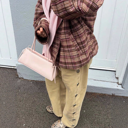 Women's Checkered Oversized Jacket with High Collar and Unique Button Placket NOVAE