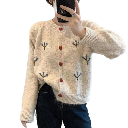 Women's cozy cardigan with hearts and floral embroidery NOVAE