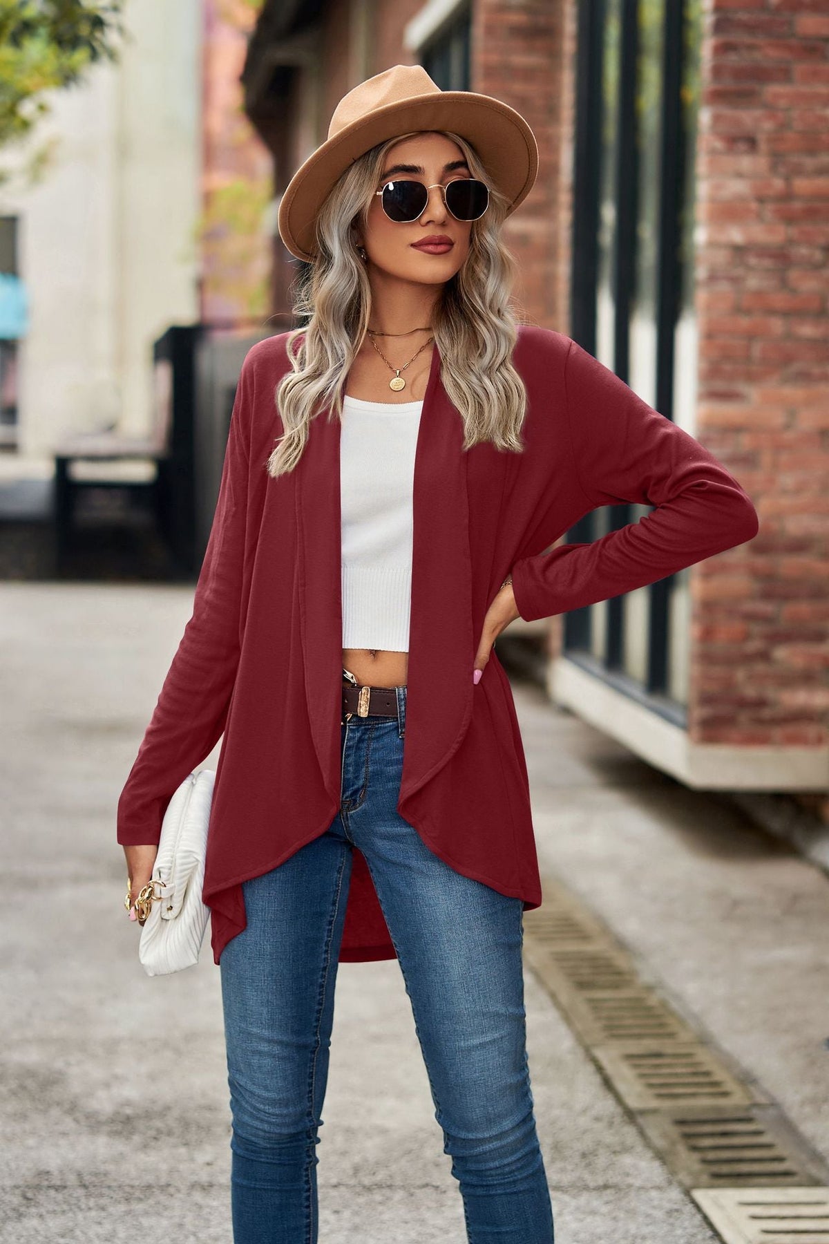 Women's cardigan with asymmetrical hem and relaxed fit NOVAE