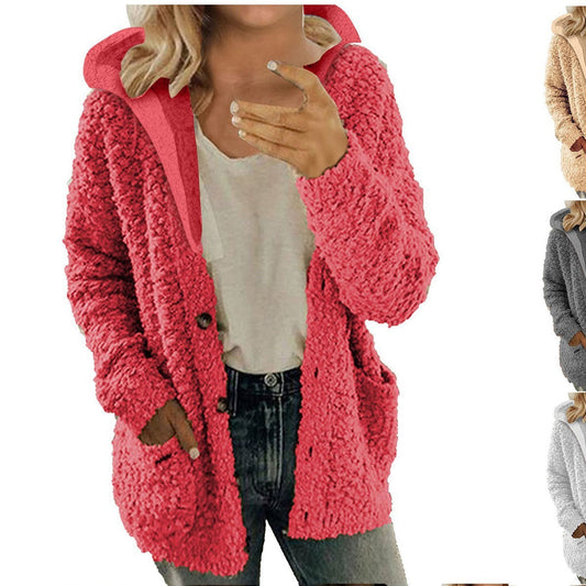 Women's cozy fleece jacket with hood and practical pockets NOVAE