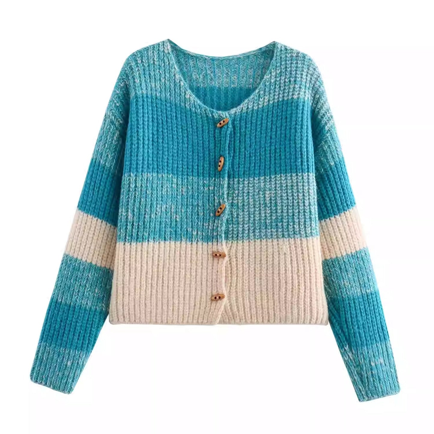 Women's cardigan with elastic rib design and wooden buttons NOVAE
