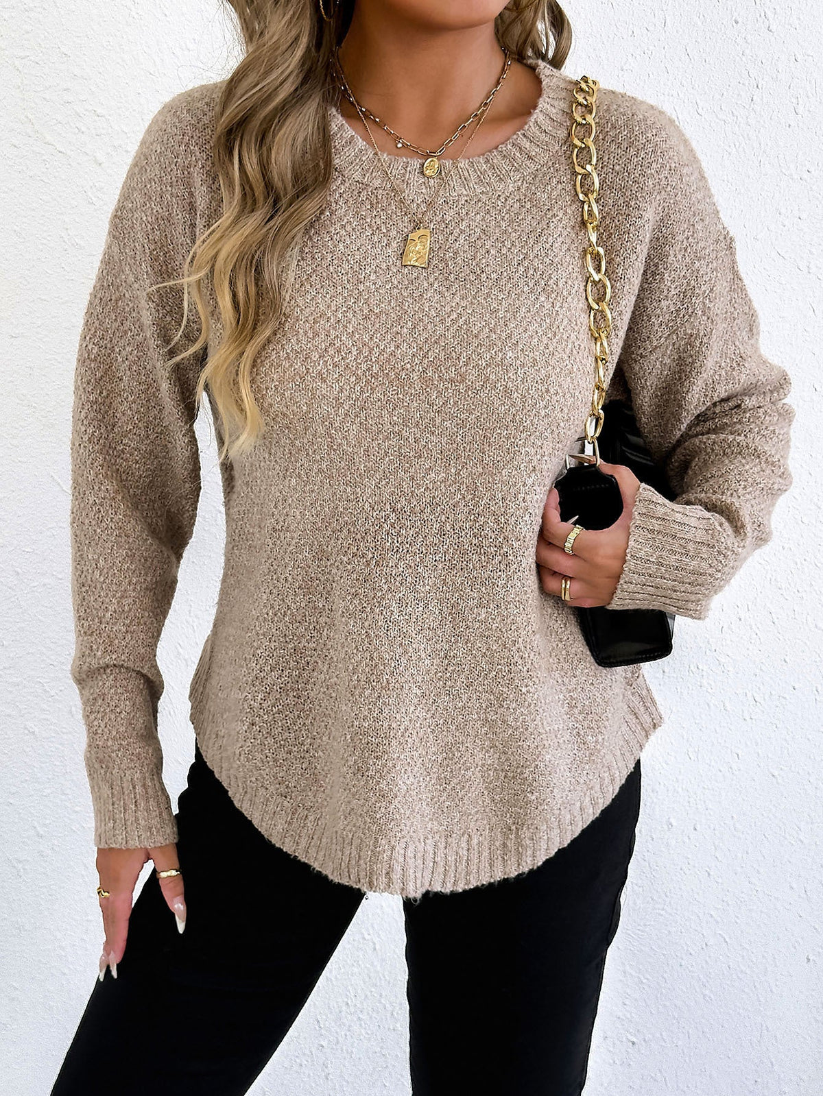 Women's casual knit sweater with high-quality textured pattern NOVAE
