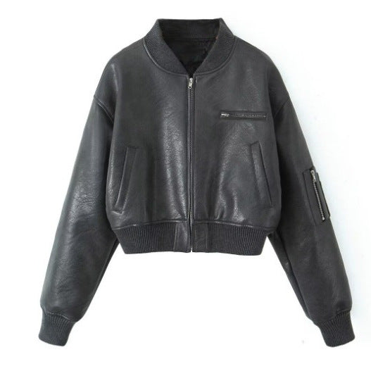 Women's leather bomber jacket with innovative zipper details NOVAE