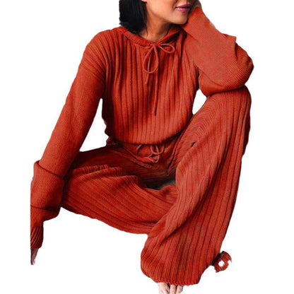 Women's Relaxed Fit Sweater Set with Hood and Wide-Leg Trousers NOVAE