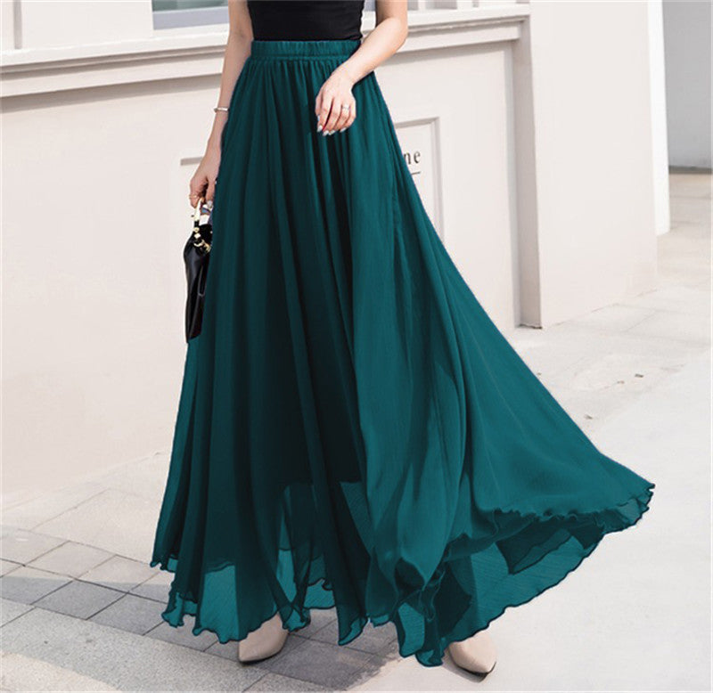 Women's long, flowing skirt with elastic waistband and swing hem NOVAE
