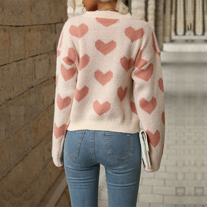 Women's knitted sweater with heart pattern and relaxed fit NOVAE