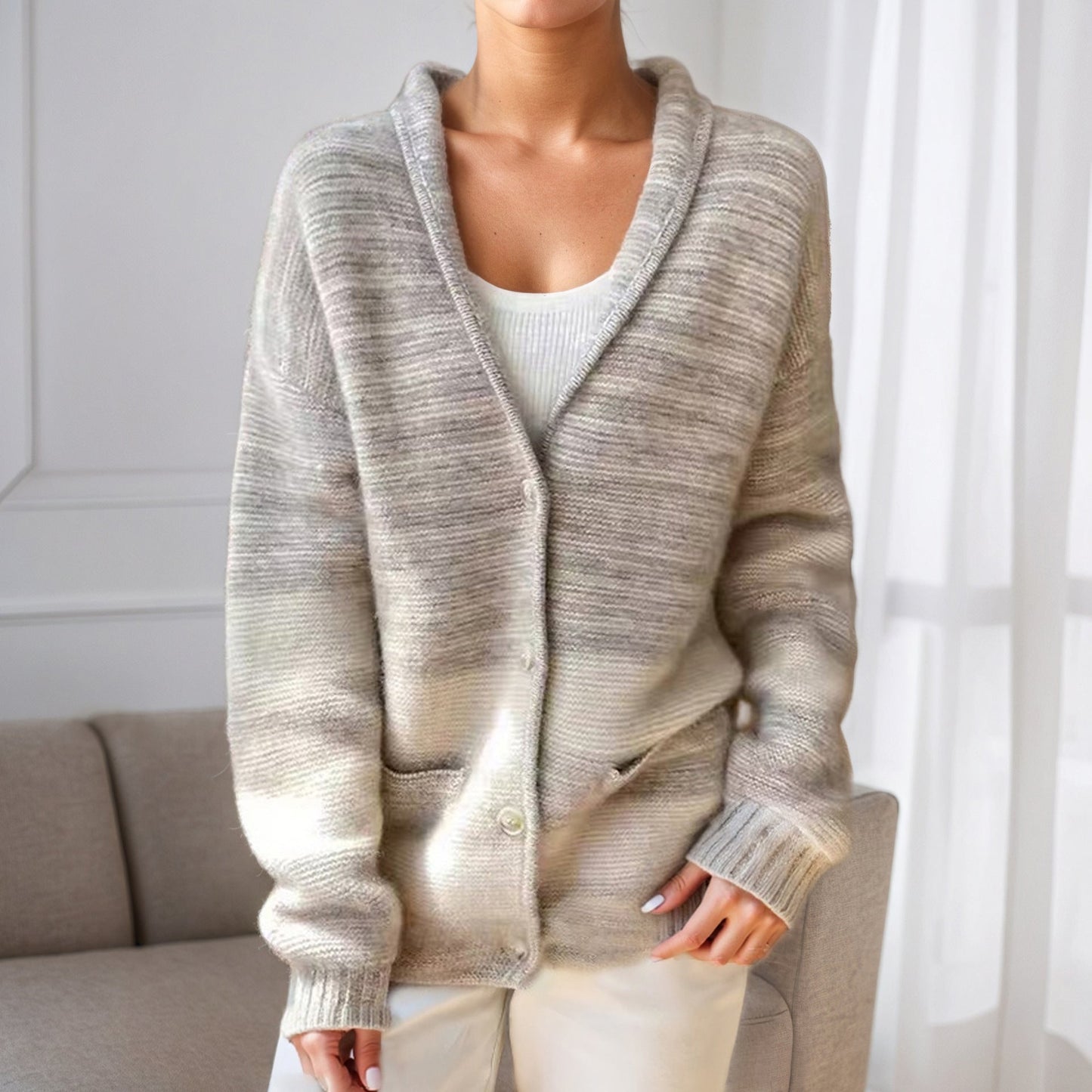 Women's patterned cardigan with casual flap and pockets NOVAE