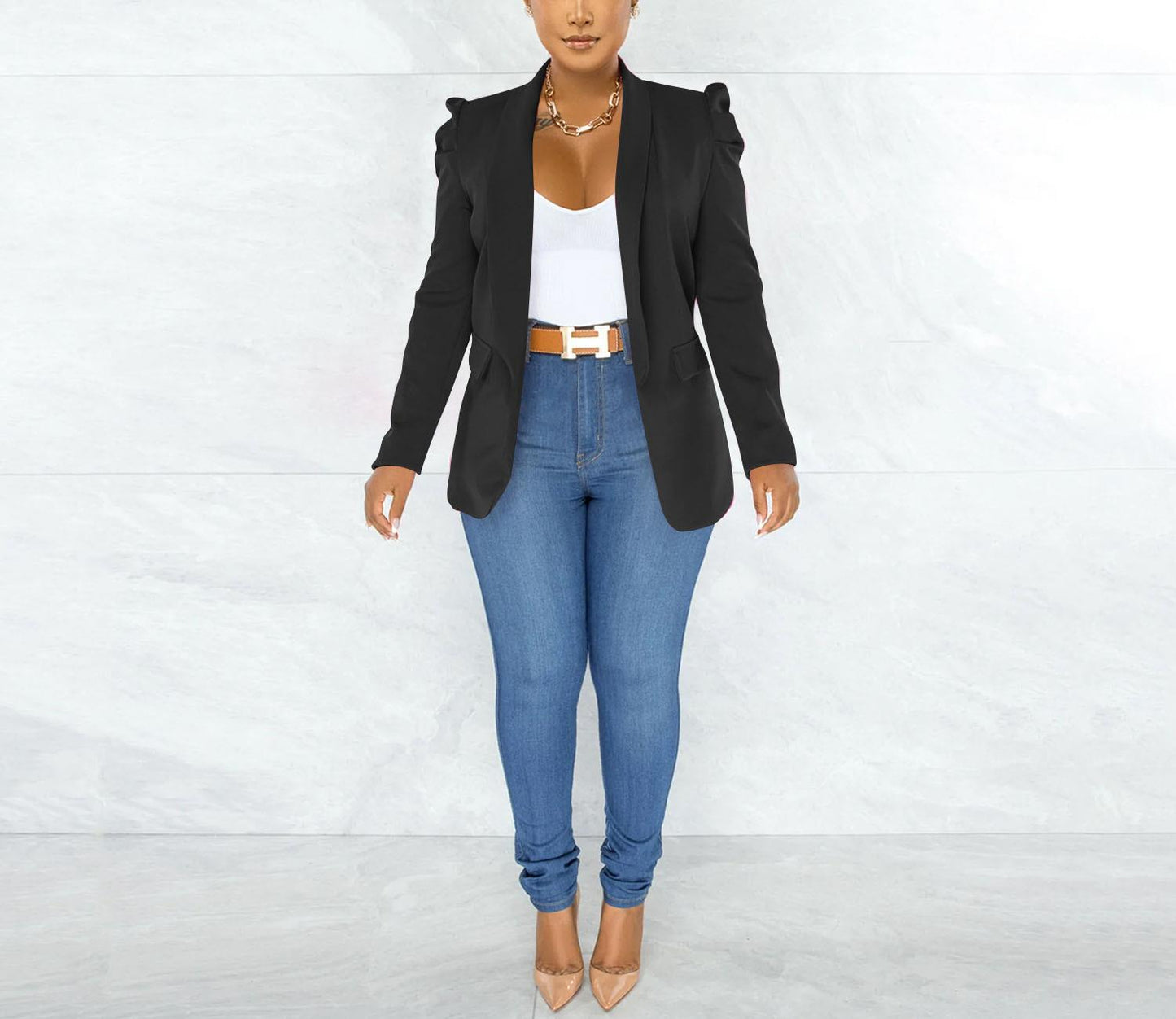 Women's Elegant Blazer Jacket with Puff Sleeves and Tailored Cut NOVAE