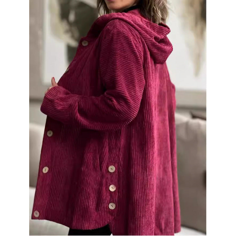 Women's cozy hooded jacket made of fine corduroy fabric NOVAE