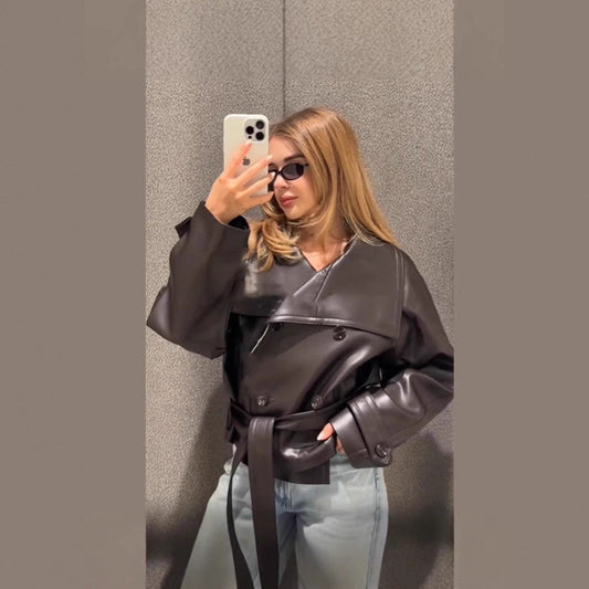 Women's trendy leather jacket with chic throw design NOVAE