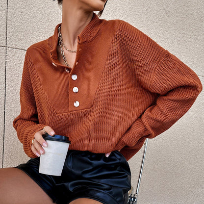 Women's knitted sweater with button placket and textured design NOVAE