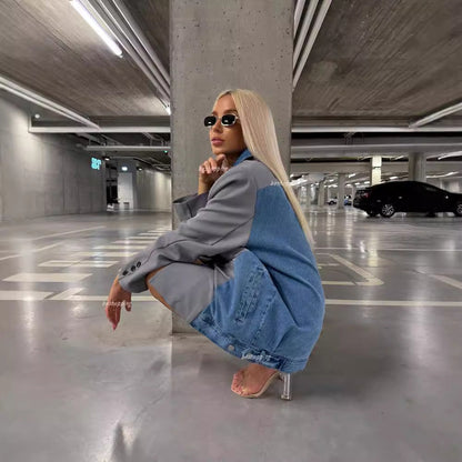 Women's fashionable blazer jacket with innovative denim design and elegant details NOVAE