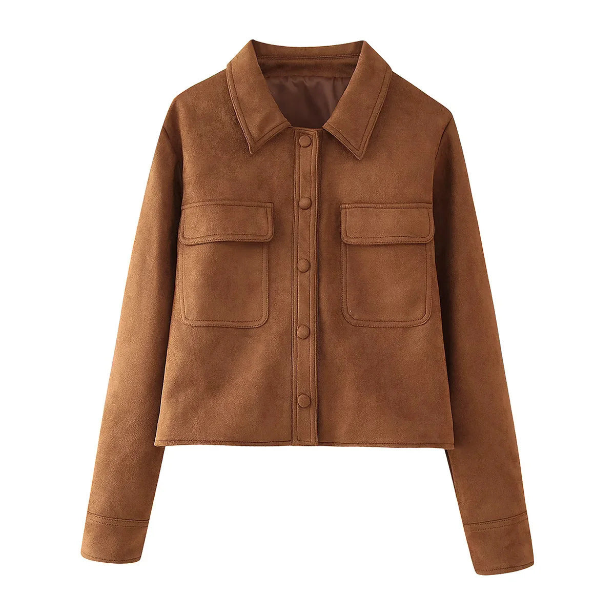 Women's fashionable short jacket made of imitation suede with practical pockets and an elegant collar NOVAE