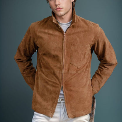 Men's stylish and casual suede jacket with stand-up collar NOVAE