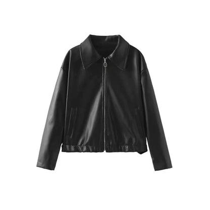 Women's elegant faux leather jacket in a modern design with a practical zipper NOVAE