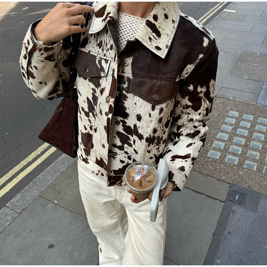 Women's trendy denim jacket in a modern cowhide design NOVAE