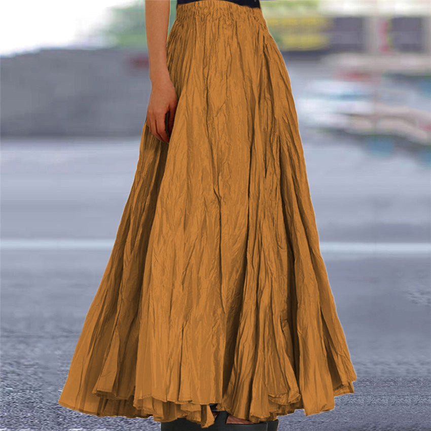 Women's long, flowing skirt with elastic waistband and modern texture NOVAE