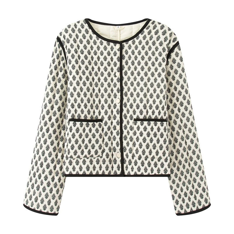Women's quilted jacket with decorative pockets and modern print NOVAE