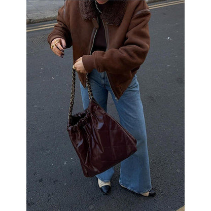 Women's fashionable lambskin jacket with trendy collar NOVAE