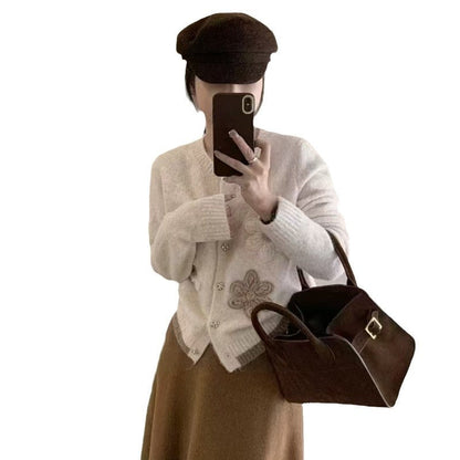 Women's cardigan with floral appliqués and button details NOVAE