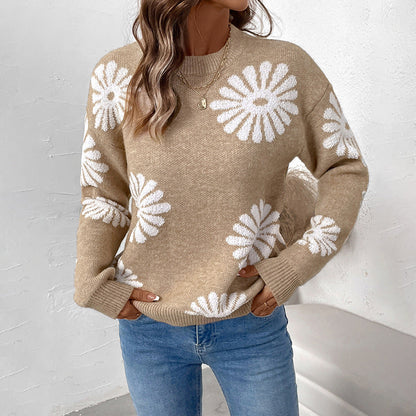 Women's knitted sweater with floral design NOVAE